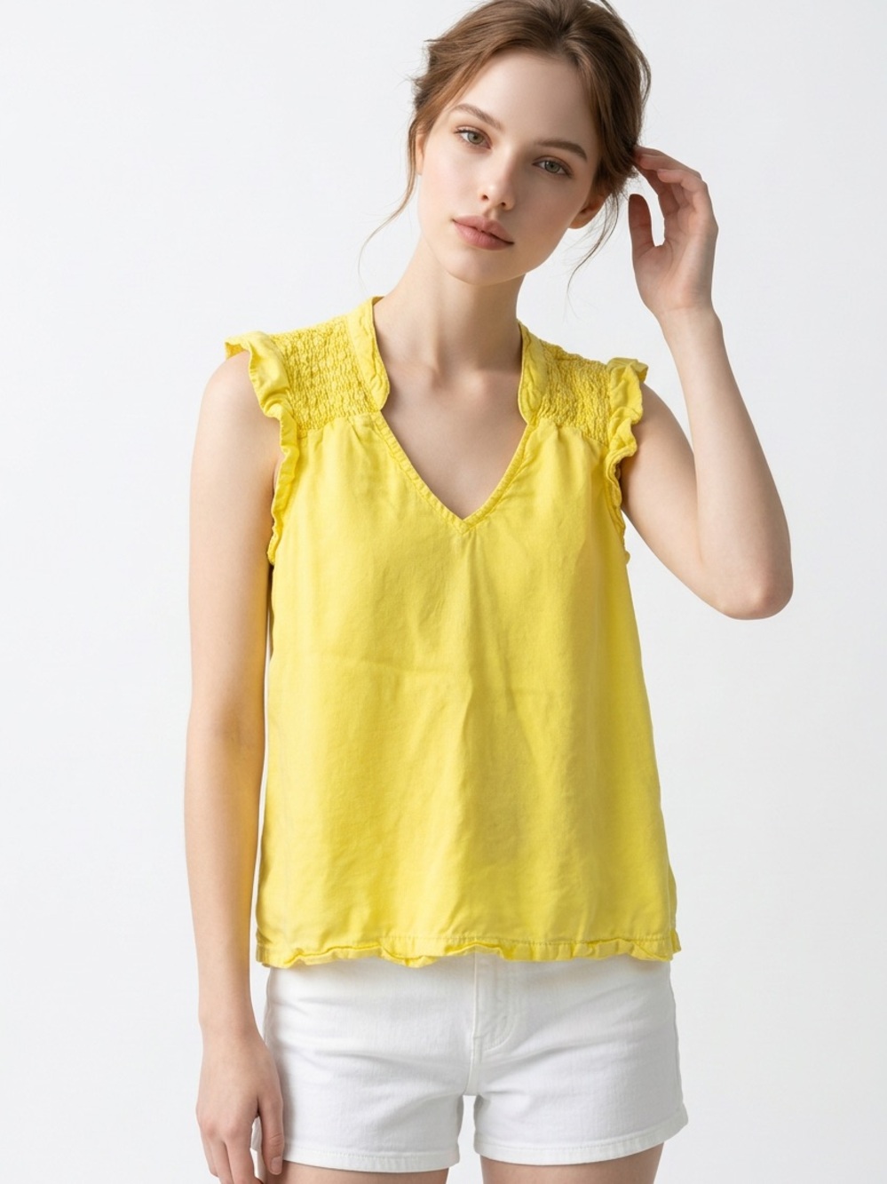 CLOTH & STONE | Yellow Ruffle Sleeve V-Neck Top Women’s Size X-Small